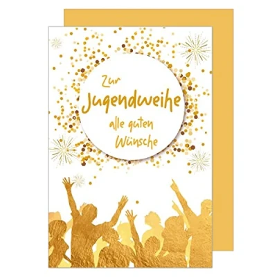 Abbildung von Edition Seidel exklusive Premium Karte zur Jugendweihe mit Umschlag. Glückwunschkarte Grusskarte einzelne eine Junge Mädchen (JW121 SW022)