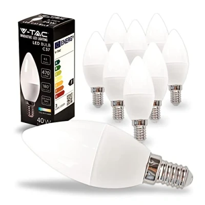 Abbildung von V TAC 10x LED Glühbirne E14 Kerze 4,5W (entspricht 40W) Kerzenlampe 470Lumen Lampe Licht 6500K Kaltweiß