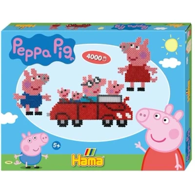 Abbildung von Hama Perlen 7952 Geschenk Set Peppa Wutz mit ca. 4.000 bunten Midi Bügelperlen Durchmesser 5 mm, Motivvorlage und 2 Stiftplatten, inkl. Bügelpapier, kreativer Bastelspaß für Groß Klein