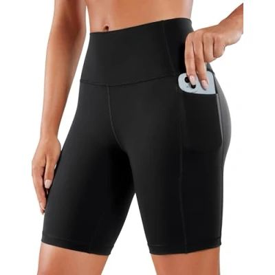 Abbildung von CRZ Yoga Naked Feeling Damen Kurze Leggings High Waist Radlerhose Fitness Sporthose mit Taschen 15cm Schwarz 44