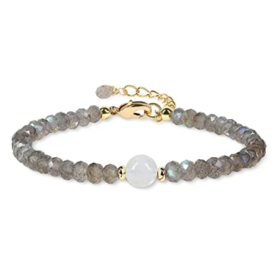 Abbildung von COAI Geschenkideen Damen Glücksarmband aus Facettiertem Labradorit und Mondstein Strangarmband
