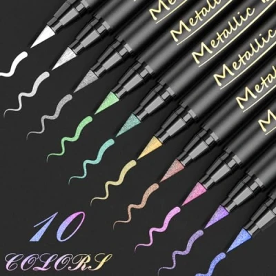 Abbildung von ANYUKE Metallic Brush Pen Set 10 Farbe Marker Stifte für Fotoalbum, Gästebuch Hochzeit, Scrapbook Schwarzes Papier, Basteln Holz Glas Steine, Kalligraphie, Handlettering