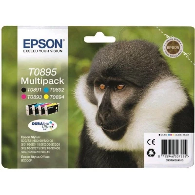 Abbildung von Epson Original T0895 Affe, wisch und wasserfeste Tinte (Multipack, 4 farbig) (CYMK)