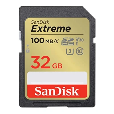 Abbildung von SanDisk Extreme SDHC UHS I Speicherkarte 32 GB (V30, 100 MB/s Übertragung, U3, 4K UHD Videos, wasserdicht, stoßfest, temperaturbeständig)