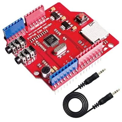 Abbildung von Youmile VS1053 VS1053B TF Karte Stereo Audio MP3 Player Record Decode Development Board Modul für Arduino mit 3.5 mm Buchsenkabel