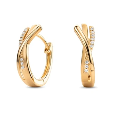 Abbildung von MIORE Creolen 925 Sterling Silber Stilvolle Huggie Ohrringe mit brillanten Zirkonia Steinen 0,08 Karat hautfreundliche vergoldete 13 x 2 mm Damen Schmuck vom Juwelier