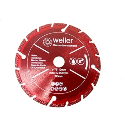 Abbildung von WELLERWERKZEUGE Profi Multi Diamant Sägeblatt Trennscheibe passend für BOSCH GWS 10,8 12 12V 76 V EC Akku Winkelschleifer Kunststoff Aluminium Holz Stein Marmor Fliesen