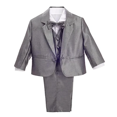 Abbildung von Lito Angels Baby Anzug Jungen Festlich Hochzeit, 5 Teiliges Set (Sakko, Weste, Hemd, Hose &amp; Krawatte), Silber Grau, Größe 9 12 Monate 80 (Tag Nummer 12M)