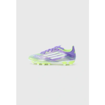 Abbildung von adidas Performance F50 League Unisex Fußballschuhe für festen Untergrund, Größe: 34, Purple rush/white/lucid lemon Schuhe