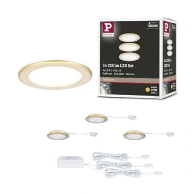 Abbildung von Paulmann 931.19 LED Möbeleinbauleuchten 3er Set rund 65mm 3x2,5W 3x180lm 230/12V 3000K Gold matt