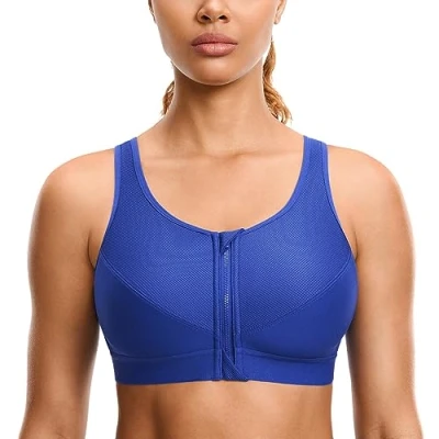 Abbildung von SYROKAN Damen Sport BH Starker Halt Vorderverschluss Ohne Bügel Und Einlagen für Nach Brust OP Fitness Lauf Yoga Wellen Blau 75B