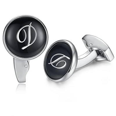 Abbildung von Honey Bear Briefe Initialen Buchstabe manschettenknöpfe Herren Edelstahl Hochzeit Cufflinks Manschettenknopf Schwarz (D)