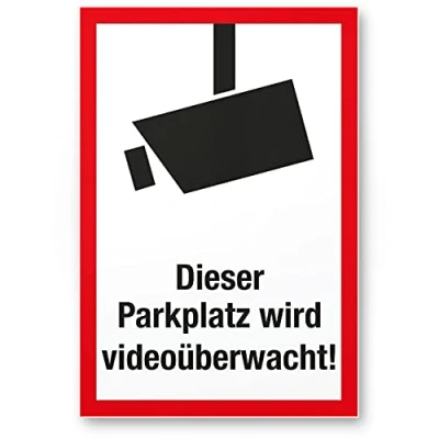 Abbildung von Komma Security Parkplatz Videoüberwacht Schild 20 x 30 cm Achtung Vorsicht Videoüberwachung Hinweis Hinweisschild Warnschild Warnhinweis