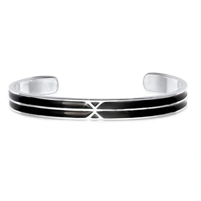 Abbildung von Kuzzoi Buddha Herren Silber Armreif offen, Armspange handgefertigt aus echten massiven 925 Sterling poliert, Armband für Männer mit Emaille schwarz, 7mm breit, 19g schwer
