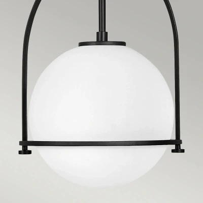 Abbildung von Elstead Lighting QN Somerset P O BK QUINTIESSE Hängeleuchte E27 1x40W Stahl, schwarz; Glas Opal H:43.3cm Ø28.9cm dimmbar höhenverstellbar