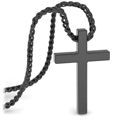 Abbildung von SERASAR Edelstahl Halskette Herren mit Anhänger 50cm schwarz Kordelkette Geschenk für Gothic Kette Emo Schmuck Box Kommunion Junge Silver Chain Men
