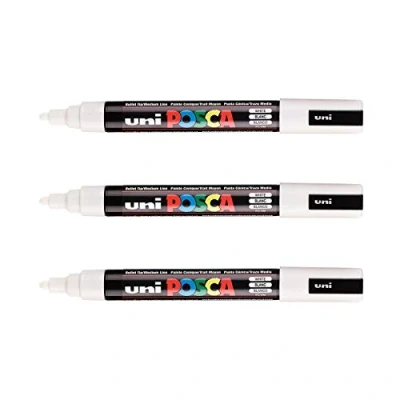 Abbildung von POSCA Mitsubishi Pencil 3 weiße Marker PC5M konische Spitze auf Wasserbasis alle Untergründe für Papier, Textilien, Glas, Kiesel, Holz usw.