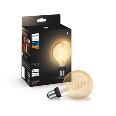 Abbildung von Philips Hue White E27 Filament G93 580lm, warmweißes Licht, dimmbar, steuerbar via App, kompatibel mit Amazon Alexa (Echo, Echo Dot)