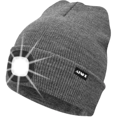 Abbildung von ATNKE LED Beleuchtete Mütze,Wiederaufladbare USB Laufmütze mit Licht Extrem Heller 4 Lampe Winter Warme Stirnlampe für Herren und Damen Geschenke/Grey