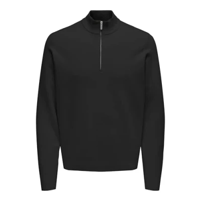 Abbildung von ONLY &amp; SONS Herren ONSCOOPER REG 12 Half Zip HIGH Neck Knit Strickpullover, Black, Small