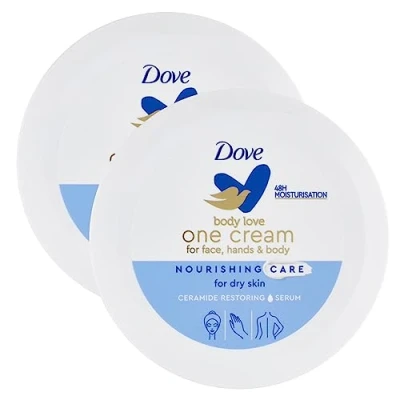 Abbildung von Dove One Cream pflegende Creme für Gesicht, Hände und Körper trockene Haut, schnelle Feuchtigkeitsaufnahme, 48 Stunden, 2 Dosen à 250 ml