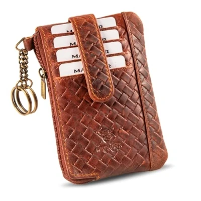 Abbildung von MATADOR 2in1 Geldbörse Herren Schlüsseltasche Leder mit 4 Fächer für Karten Schlüsseletui Key Organizer RFID Schutz Schlüsselmäppchen Autoschlüssel Hülle Geschenk Box Flecht Braun