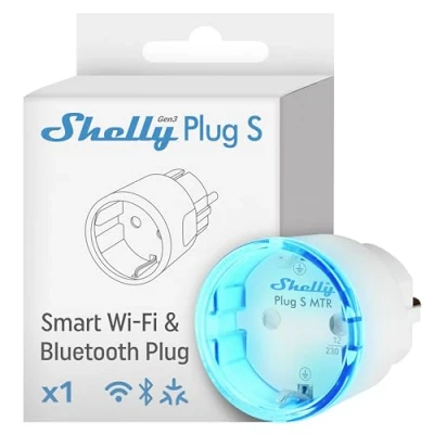 Abbildung von Shelly Plug S MTR Gen3 Weiß, Matter zertifizierte intelligente Steckdose mit Stromüberwachung und mehrfarbiger LED Anzeige, iOS Android APP Fernbedienung, Google Home Alexa Zubehör, Timer
