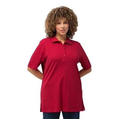 Abbildung von Ulla Popken Damen Basic Poloshirt Langarmshirt, Mohn, 46 48 EU