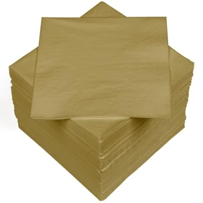 Abbildung von HEKU 100 einfarbige Servietten, 3 lagig, 33x33cm I Einheitliche Qualität für Veranstaltungen &amp; Gastronomie Praktische 5er Packung Hoch saugfähig und stilvoll, gold
