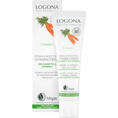 Abbildung von Bio Strahlender Teint Vitamincreme von LOGONA Naturkosmetik für trockene bis sehr Haut mit Karotte &amp; Vitamin F, intensiv pflegend teint, Natürlich Vegan, 30 ml