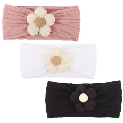 Abbildung von DRESHOW Stirnband Baby Mädchen Dehnbare Nylon Stirnbänder Handgefertigte Blumen Haarband for Neugeborene Kleinkinder Kinder 3 Stück