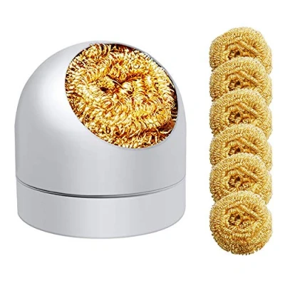Abbildung von Lötspitzenreiniger Lötkolben Spitzenreiniger Messing Kit und 6PCS Messingkugel Draht Typ mit 1PC Kugelschalenhalter zum Reinigen von Spitzen