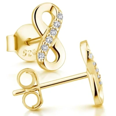 Abbildung von Materia Ohrringe Unendlichkeitszeichen Gold Damen Ohrstecker Silber 925 klein vergoldet mit Zirkonia Stein SO 410