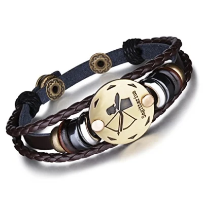Abbildung von Unendlich U Punk Modisch 12 Sternbilder Sternzeichen Herren Damen Charm Armband Geflochten Leder Legierung Multilayer Braun Armreifen, Schütze(Sagittarius)