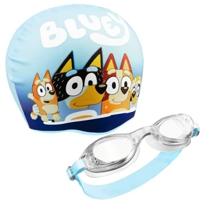 Abbildung von Bluey Badekappe &amp; Schwimmbrille Kinder Set, UV Schutz, Anti Beschlag Schwimmen Zubehör