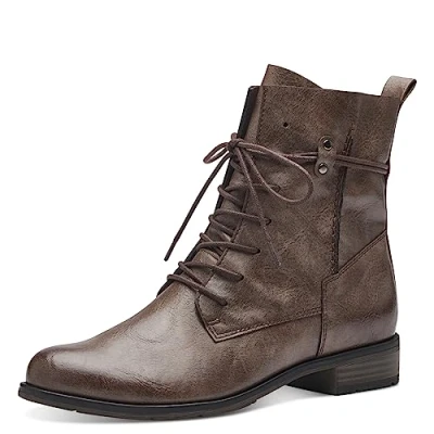 Abbildung von MARCO TOZZI Damen Stiefeletten zum Schnüren aus Kunstleder Flach, Braun (Mud), 37