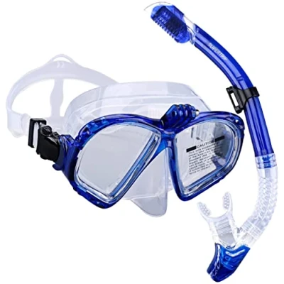 Abbildung von Supertrip Premium Schnorchelset erwachsene Taucherbrille mit Schnorchel Tauchset Tauchmaske kamera halterung Tauchen dry Schnorcheln Set (Blau)