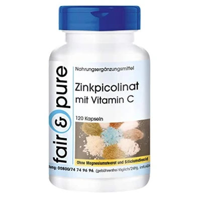 Abbildung von Fair &amp; Pure® Zinkpicolinat 15mg elementarem Zink und 100mg Vitamin C 120 vegane Kapseln ohne Magnesiumstearat