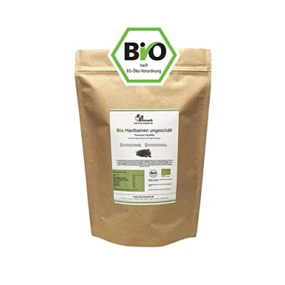 Abbildung von my mosaik Bio Hanfsamen ungeschält aus kontrolliert biologischem Anbau nährstoffreich und vegan, essentielle ungesättigte Omega 3 6 Fettsäuren (500g)