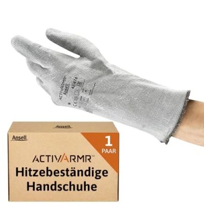 Abbildung von Ansell ActivArmr 42 474 Hitzebeständige Handschuhe, Mechanik und Chemikalien Schutz bei industriellen Arbeiten, Arbeitshandschuh Damen Herren, Grau, Größe XL (1 Paar)