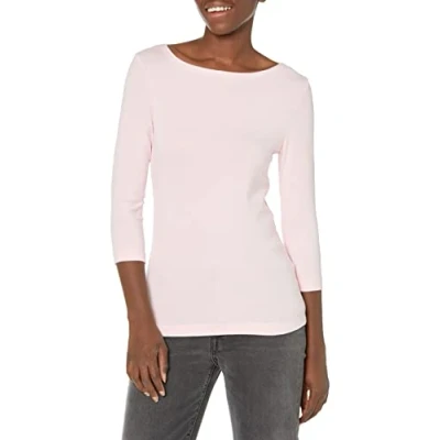Abbildung von Amazon Essentials Damen T Shirt mit Bateau Ausschnitt und 3/4 Ärmeln in schmaler Passform, Hellrosa, XS