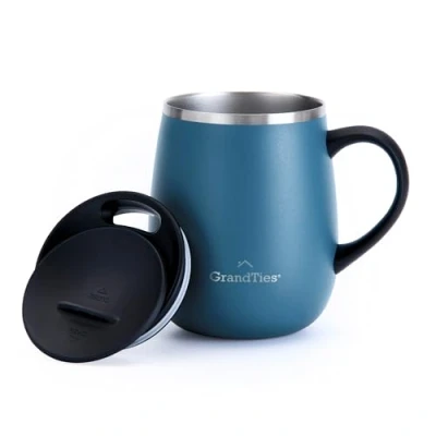 Abbildung von Grandties Thermo Kaffeebecher mit Griff Schiebedeckel für Spritzschutz 460 ml Weinglasform Coffee To Go Becher Go,Doppelwand Edelstahl Hält Getränke Warm oder Kalt Blau
