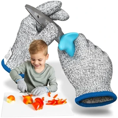 Abbildung von LauterSchutz® PREMIUM SCHNITTSCHUTZ Handschuhe Kinder &amp; Erwachsenen Größen Kreuzfaser PE Stoff hoher Komfort dehnbares Material KLASSE C (Größe XS (6 8 Jährige)