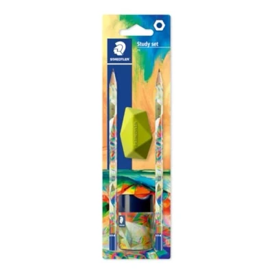 Abbildung von Staedtler HB Zeichenstifte zum Skizzieren und Schreiben Multiversum Design inklusive 2 Bleistiften, Spitzer &amp; Radiergummi 4er Set, 170SBKE2