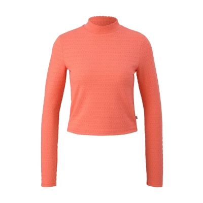 Abbildung von QS Jacquard Langarmshirt, Damen, Größe: Large, Koralle