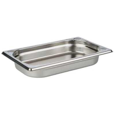 Abbildung von APS 81401 GN 1/4 Behälter, rostfreier Gastronormbehälter Edelstahl, Abmessungen 264 x 162 mm/Höhe 40 mm/Volumen 1 Liter, Edelstahlfarben