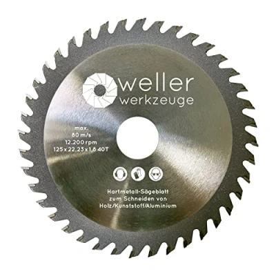 Abbildung von WELLERWERKZEUGE Hartmetall Allesschneideblatt Sägeblatt 125mm 40 Zähne TCT Aluminium Kupfer Holz Ne metalle Trennscheibe