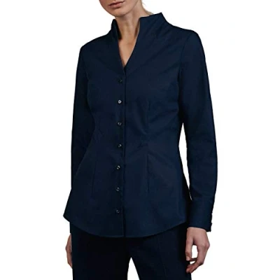 Abbildung von Seidensticker Damen City Bluse Langarm Slim Fit Kelchkragen Bügelfrei Blouse, Dunkelblau, 48 EU