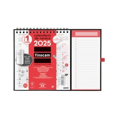 Abbildung von Finocam Neutraler Kalender mit Magnet zum Schreiben 2025 Monat Ansicht Januar Dezember (12 Monate), Spanisch
