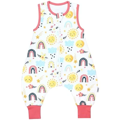 Abbildung von TupTam Sommerschlafsack Baby mit Füßen Leichter Schlafsack Sommer 0.5 TOG, OEKO TEX, Farbe: Regenbogen Sonne Mond Blume Sternschnuppe, Größe: 104 110